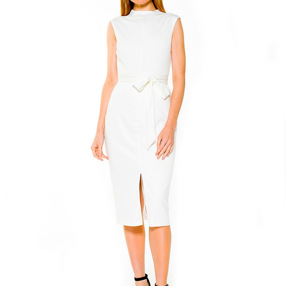 NWT Women's ALEXIA ADMOR Fara Front-Slit Sheath Dress WHITE Size 8